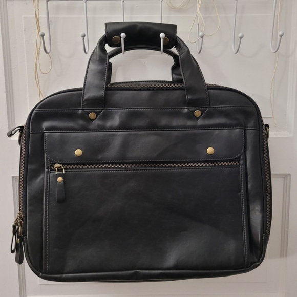 PU Leather Briefcase for Men Computer Bag Laptop Bag Waterproof Retro Business T - Picture 3 of 7